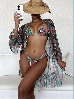 Tropical Triangle Bikini Swimsuit Kimono - fadidesign