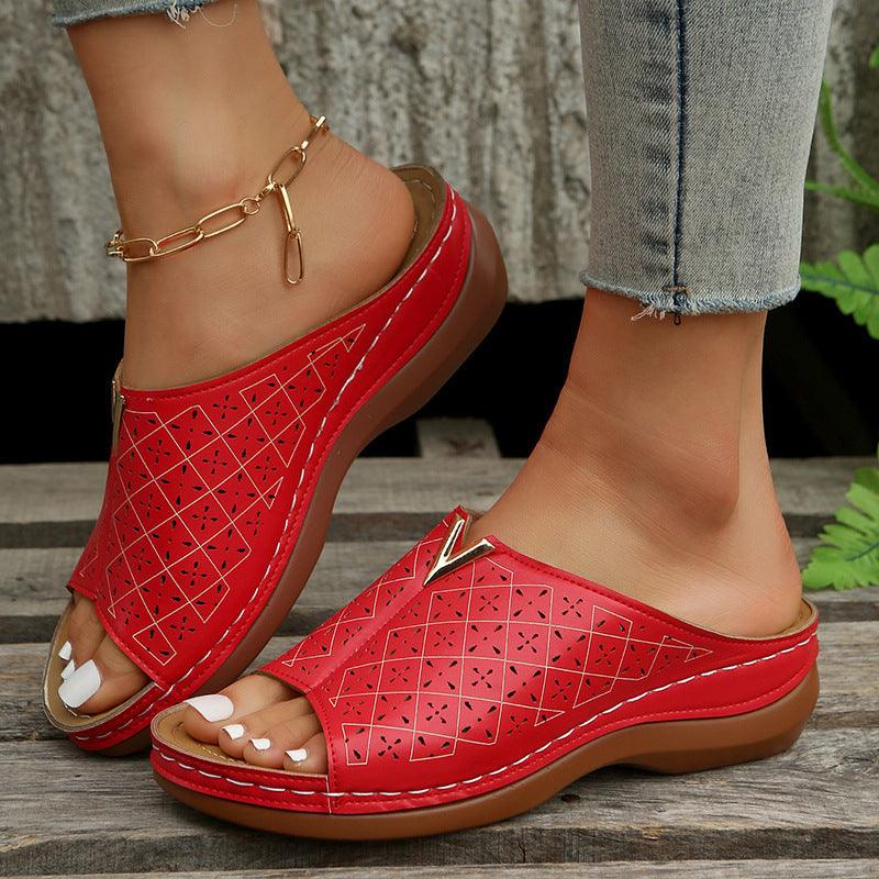 V Letter Slippers Women Wedges Sandals Summer Roman Shoes - fadidesign