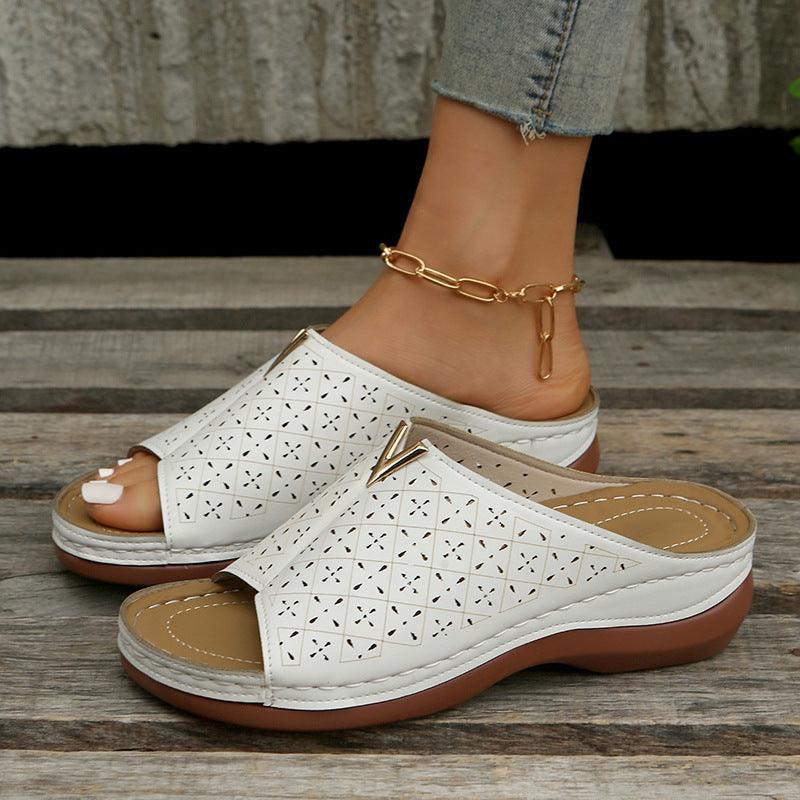 V Letter Slippers Women Wedges Sandals Summer Roman Shoes - fadidesign