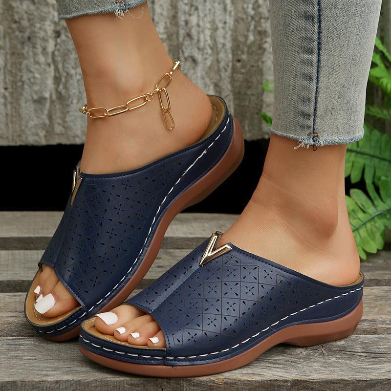 V Letter Slippers Women Wedges Sandals Summer Roman Shoes - fadidesign