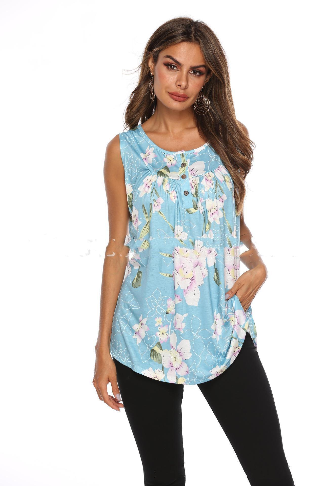 V-Neck Sleeveless Vest With Printed Buttons - fadidesign