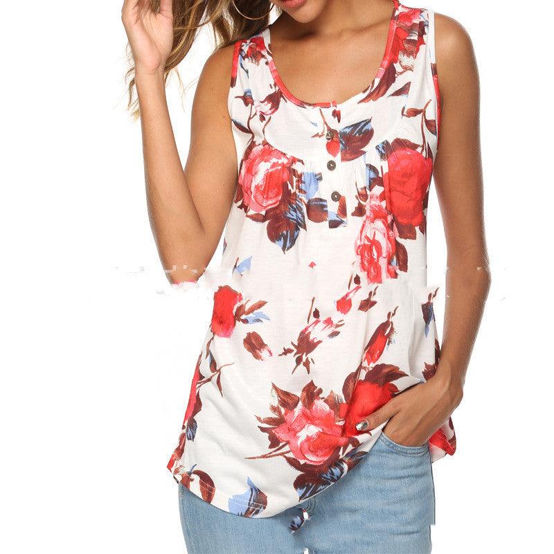 V-Neck Sleeveless Vest With Printed Buttons - fadidesign