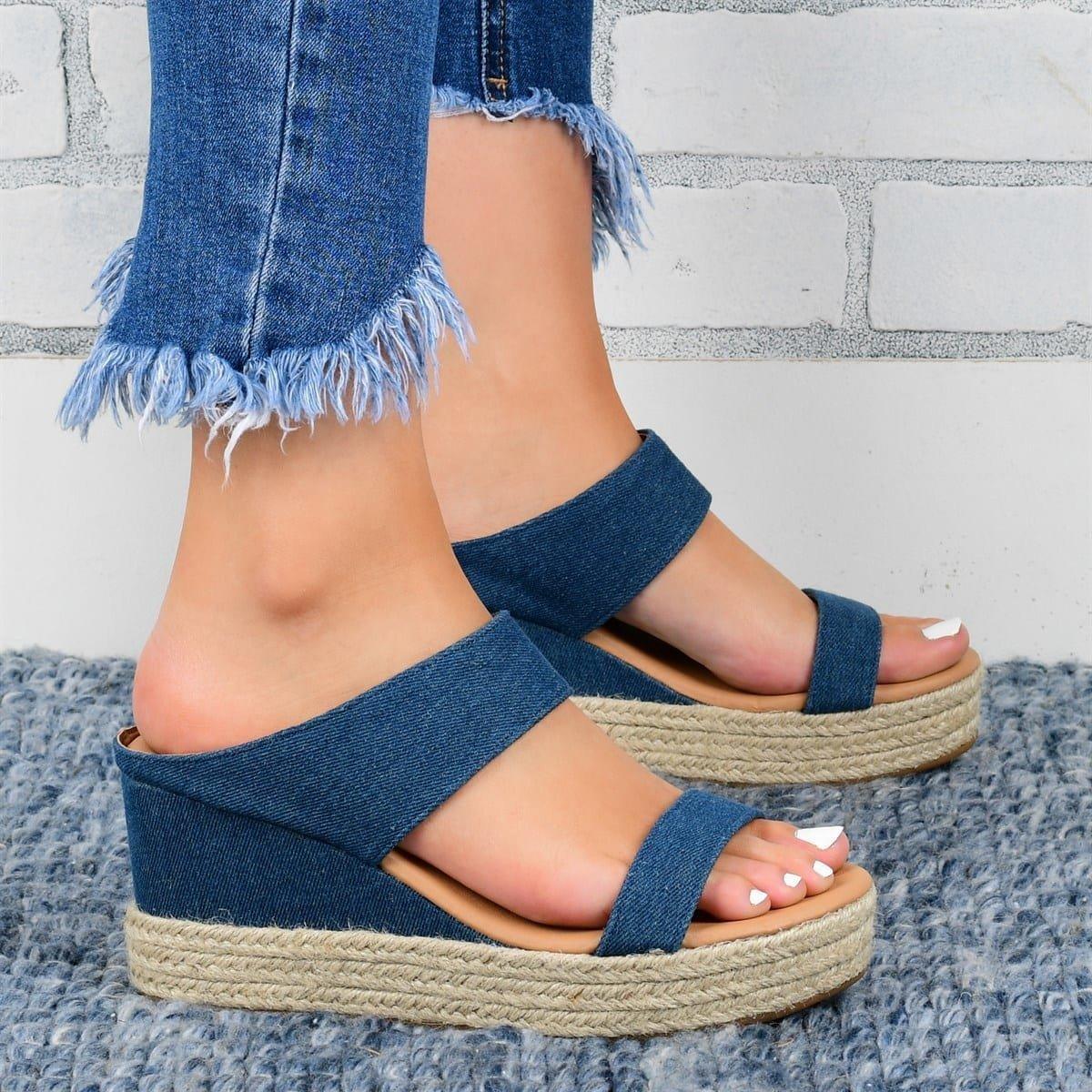 Wedge Heel Slippers Casual Sandals Hemp High Wedge Heel Shoes - fadidesign