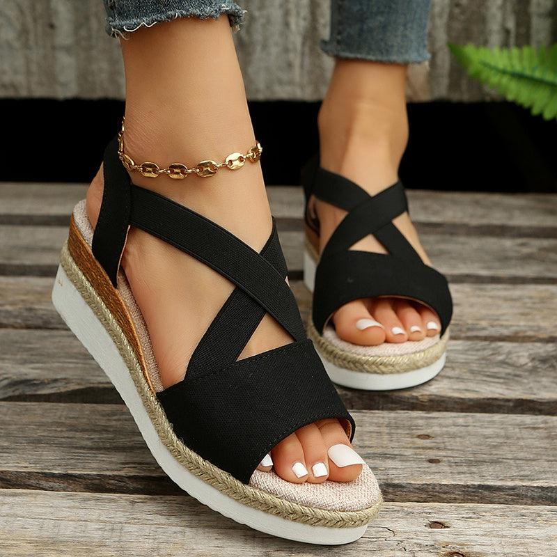 Wedge Sandals For Women Cross-strap Platform Gladiator Hemp Heel Shoes Summer - fadidesign