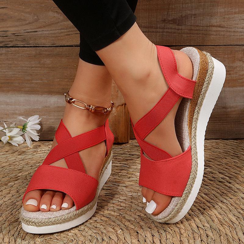 Wedge Sandals For Women Cross-strap Platform Gladiator Hemp Heel Shoes Summer - fadidesign