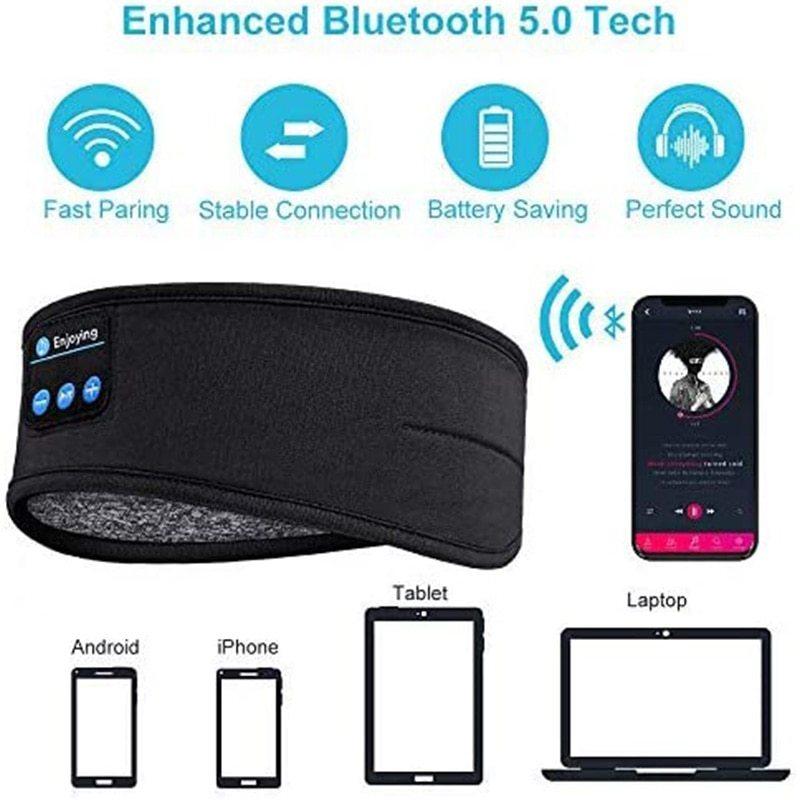 Wireless Bluetooth Sleeping Headphones Headband Thin Soft Elastic Comfortable Music Ear Phones Eye Mask For Side Sleeper Sports - fadidesign