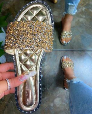 Women Rhinestone Bling Sandals Outdoor Wild Slippers - fadidesign