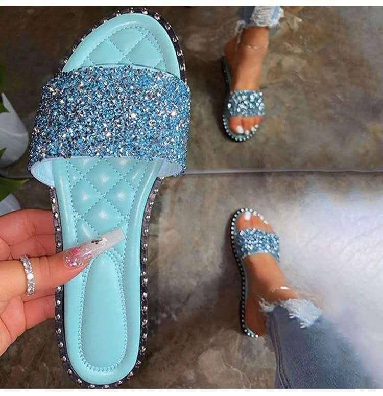 Women Rhinestone Bling Sandals Outdoor Wild Slippers - fadidesign