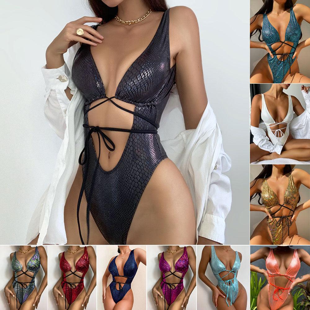 Women's Bikini One Piece Swimsuit Strappy Lace Up Swimwear Bathing Suit - fadidesign