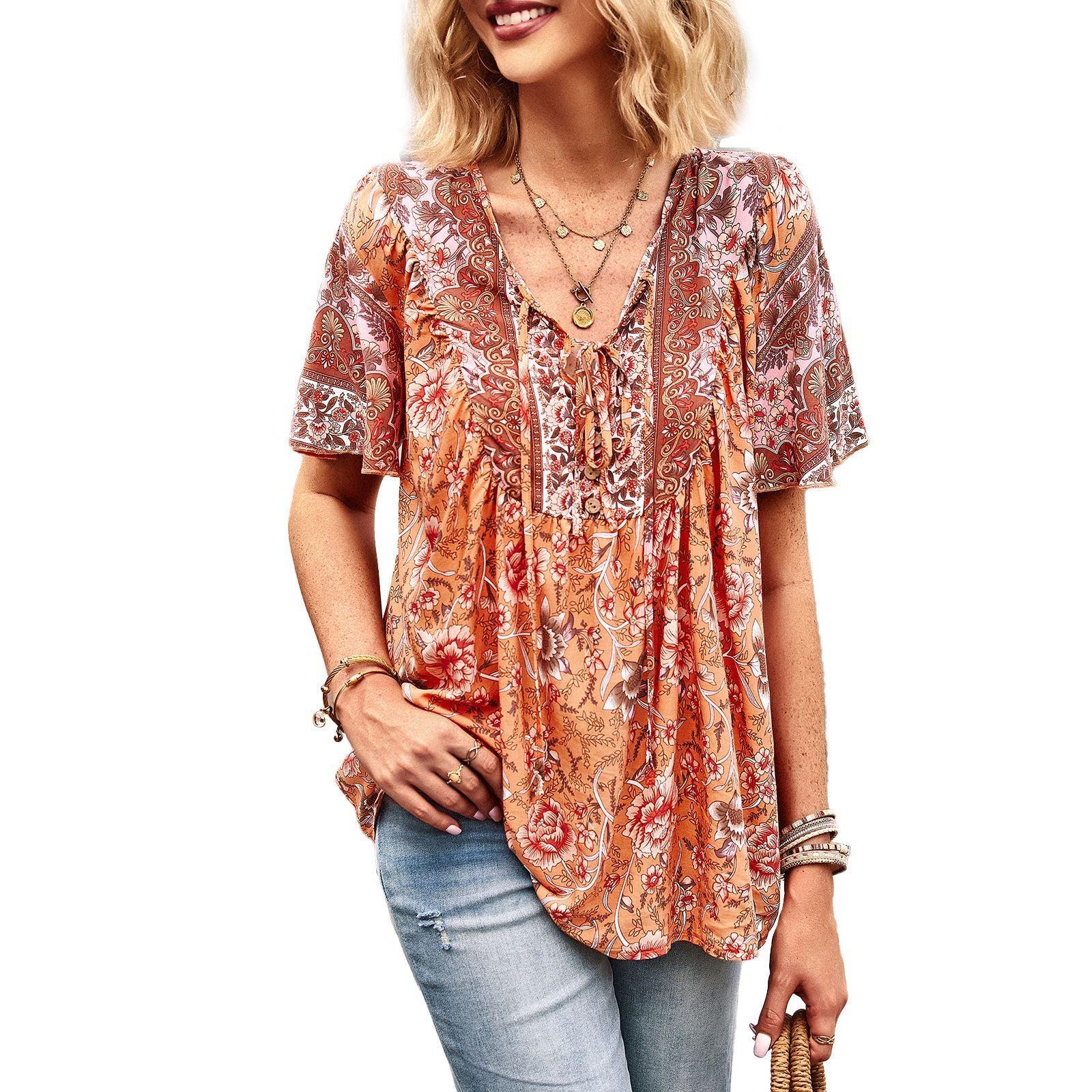 Asian Printed Shirt Women's Commuter Casual Collar Top - fadidesign