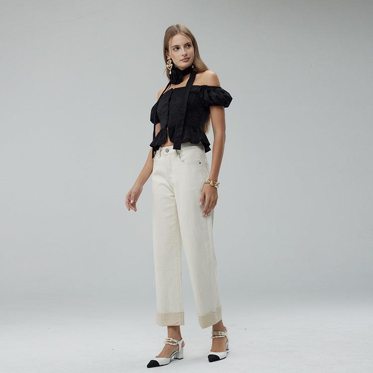 Women's Fashion Cropped Wide-leg Pants - fadidesign