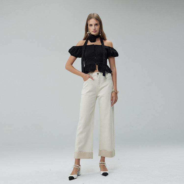 Women's Fashion Cropped Wide-leg Pants - fadidesign