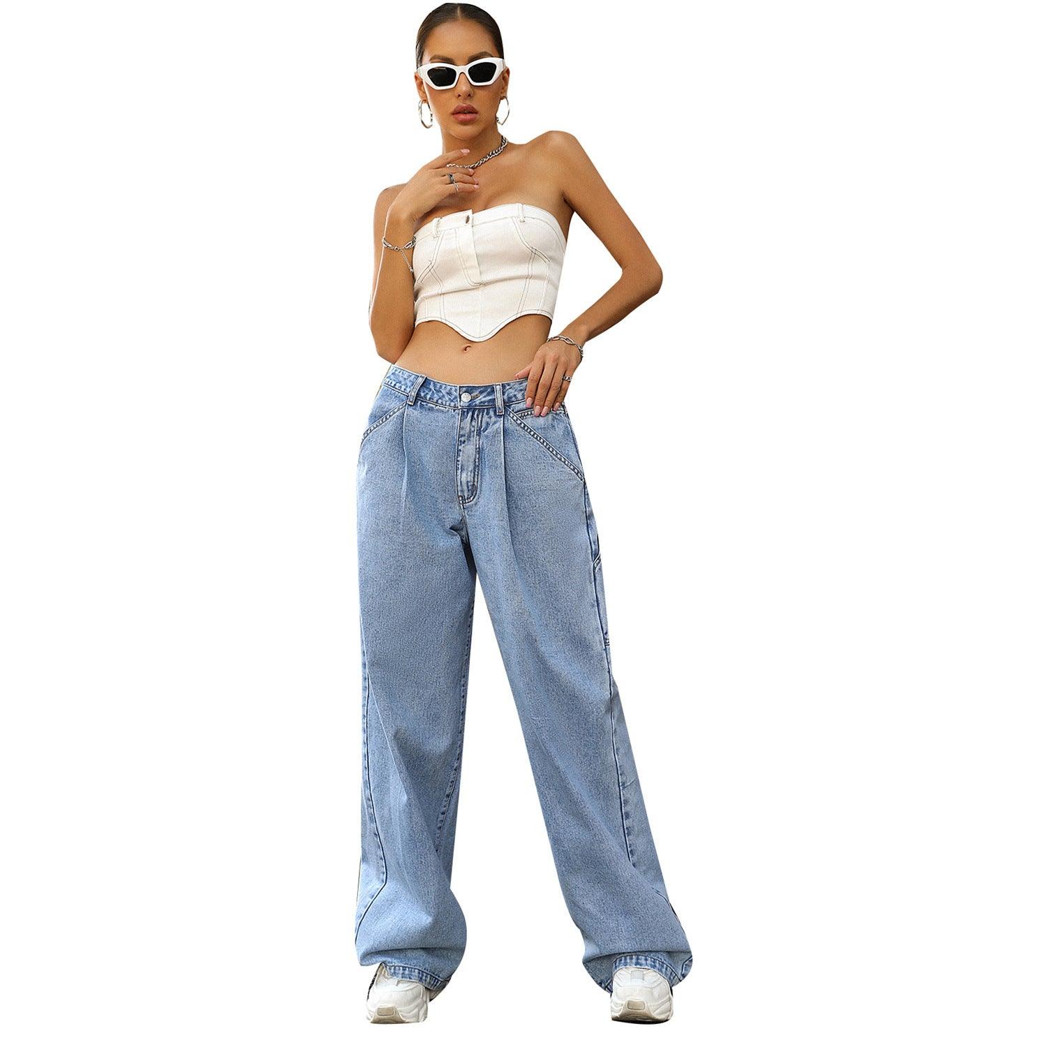 Women's Fashion Trendy High Waist Loose Denim Trousers - fadidesign