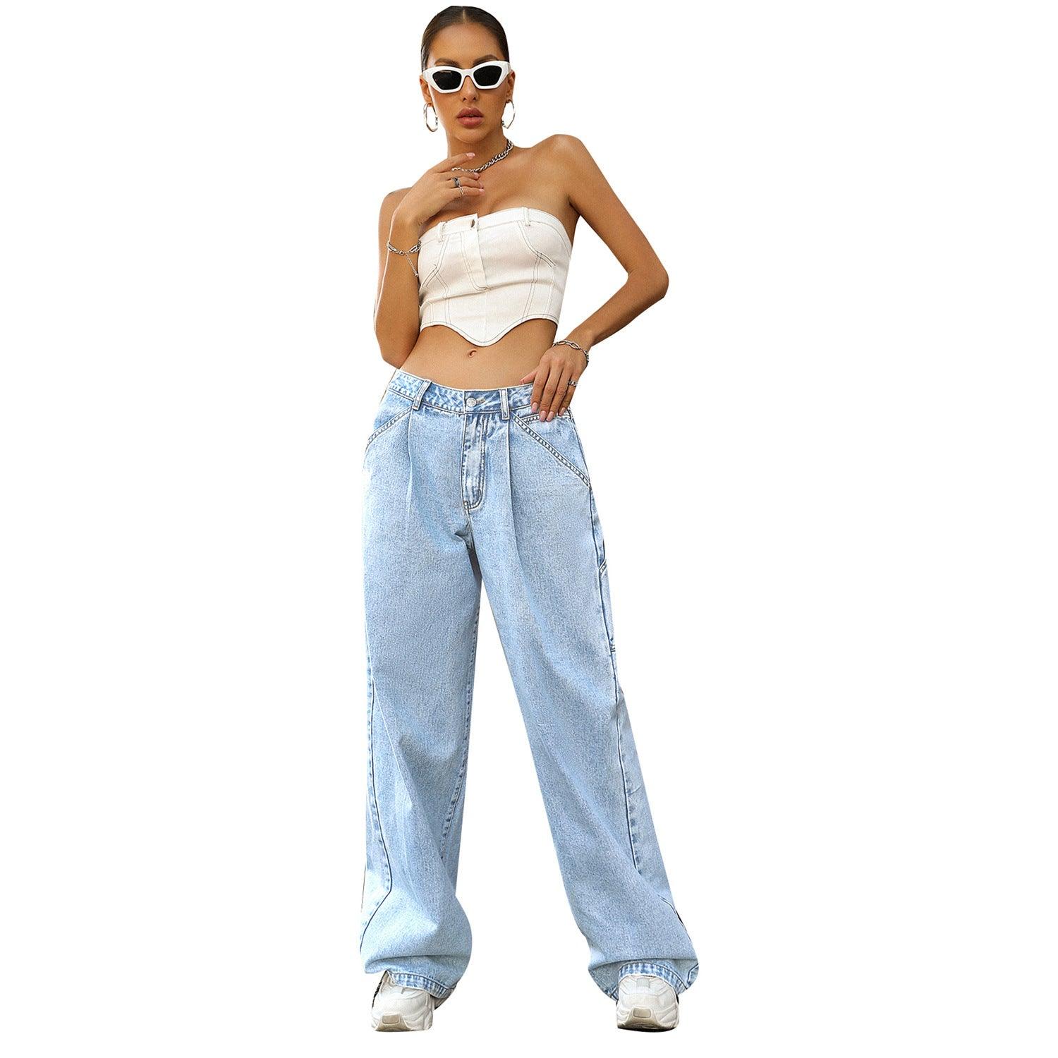 Women's Fashion Trendy High Waist Loose Denim Trousers - fadidesign