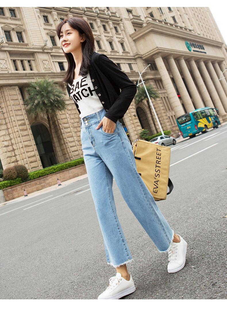 Women's jeans high waist jeans summer women's cropped straight pants - fadidesign