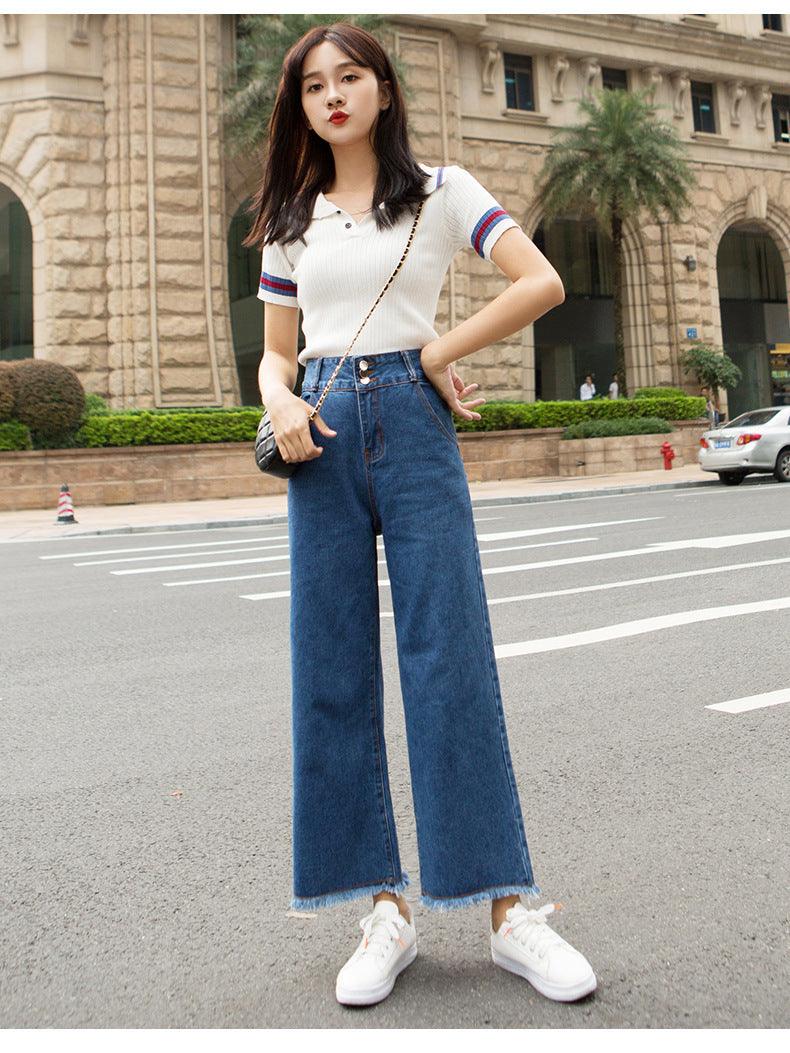 Women's jeans high waist jeans summer women's cropped straight pants - fadidesign