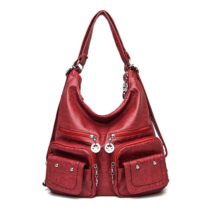 Women's Large Capacity Soft Leather Textured Shoulder Bag - fadidesign