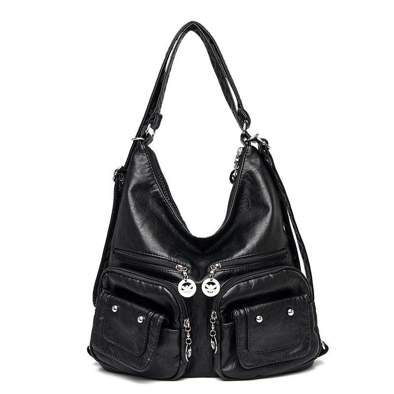 Women's Large Capacity Soft Leather Textured Shoulder Bag - fadidesign