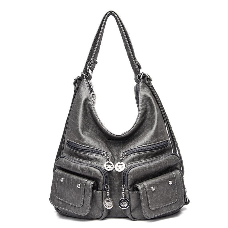 Women's Large Capacity Soft Leather Textured Shoulder Bag - fadidesign