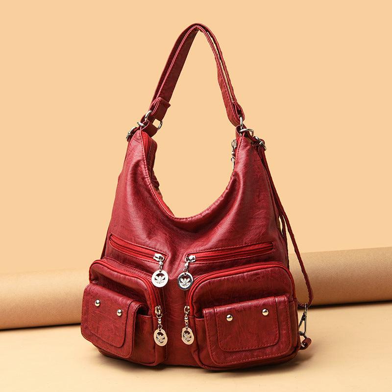 Women's Large Capacity Soft Leather Textured Shoulder Bag - fadidesign