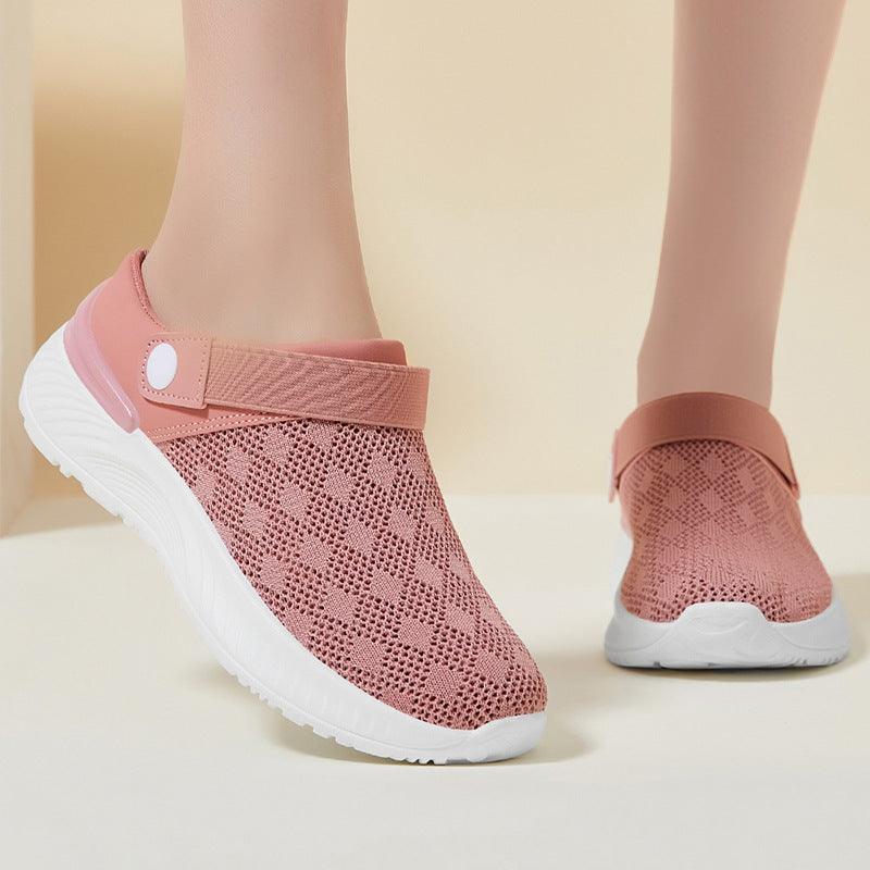 Women's Mesh Sandals Summer Breathable Lazy Slippers One-step Round Toe Half-slip Shoes - fadidesign