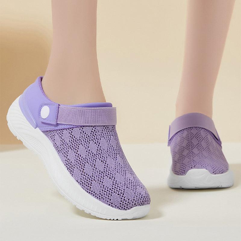 Women's Mesh Sandals Summer Breathable Lazy Slippers One-step Round Toe Half-slip Shoes - fadidesign