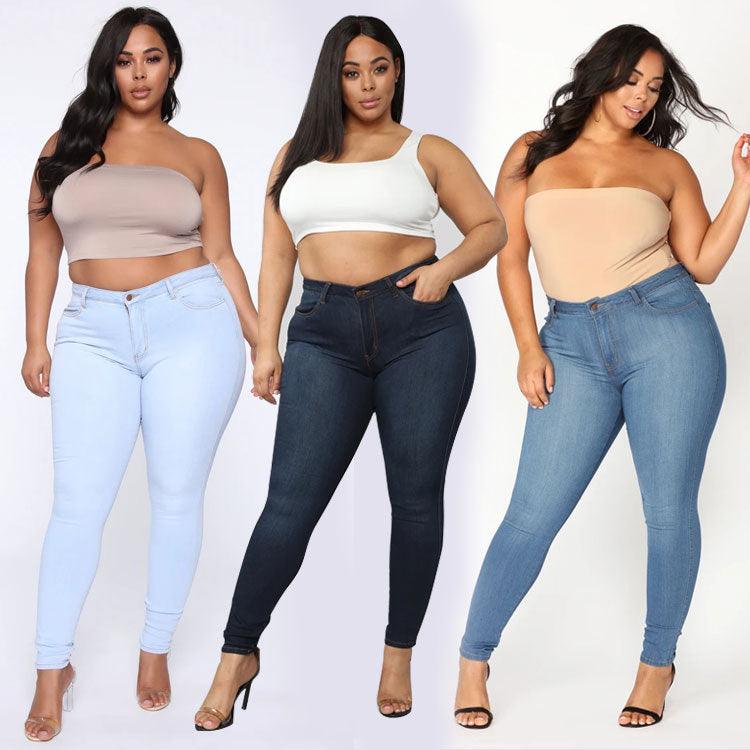 Women's Plus Size Fashion High Elastic Denim Pencil Pants - fadidesign