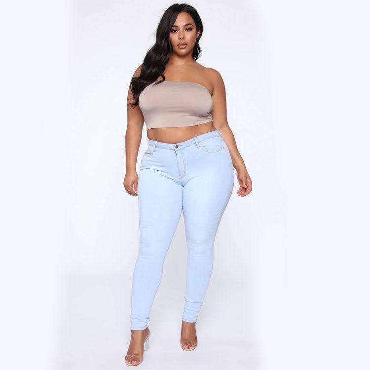 Women's Plus Size Fashion High Elastic Denim Pencil Pants - fadidesign