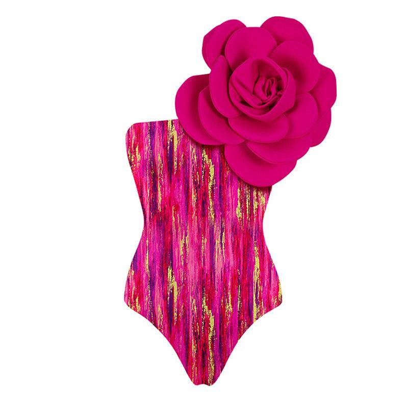 Women's Printed Three-dimensional Large Flower One-shoulder Swimsuit - fadidesign