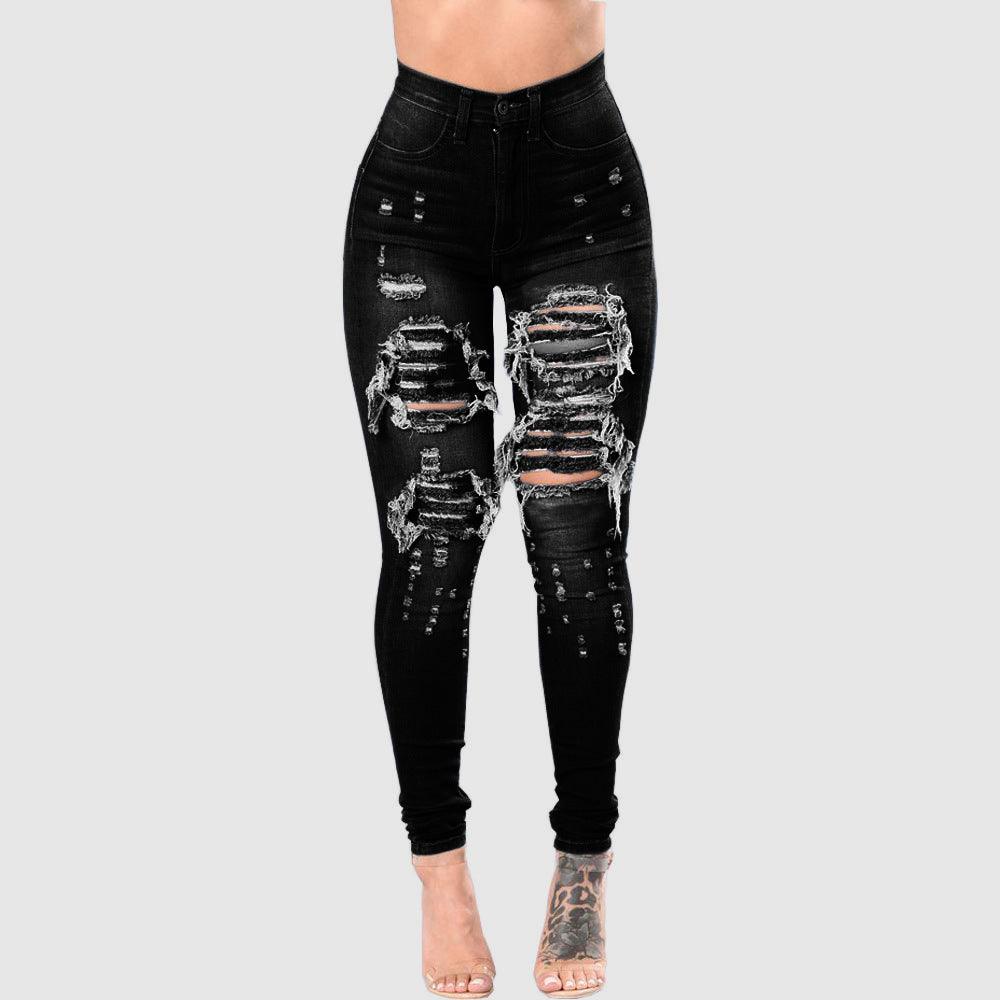 Women's Ripped Denim Washed Denim Pants - fadidesign