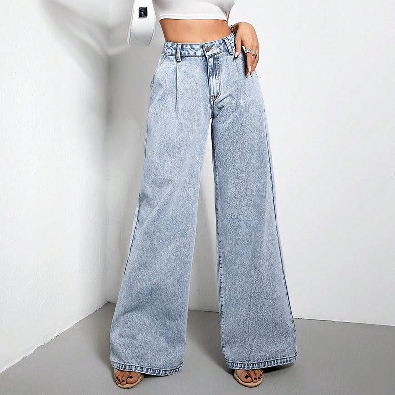 Women's Wide Leg Drape Loose Denim Trousers - fadidesign