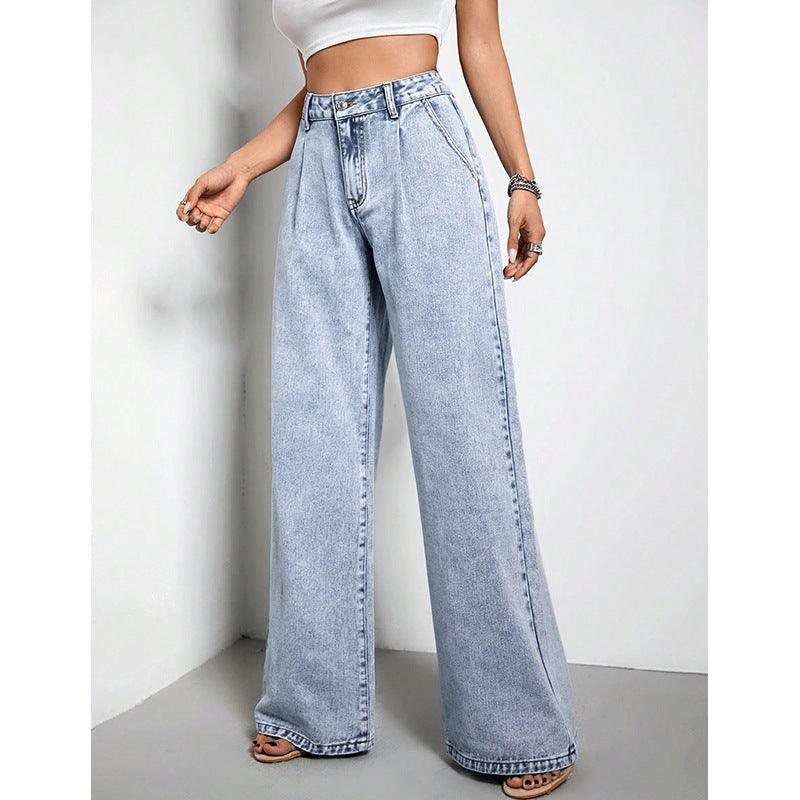 Women's Wide Leg Drape Loose Denim Trousers - fadidesign