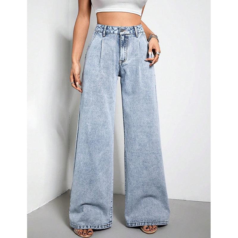 Women's Wide Leg Drape Loose Denim Trousers - fadidesign