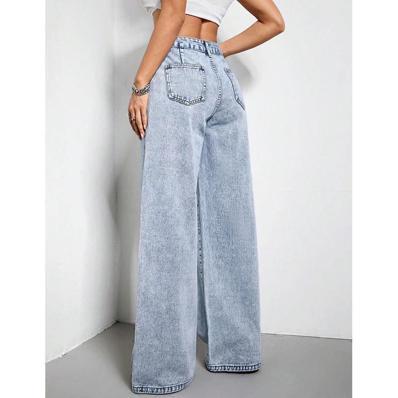 Women's Wide Leg Drape Loose Denim Trousers - fadidesign