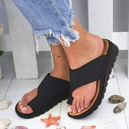 Women Slippers Flat Sole Casual Soft Big Toe Foot Sandal - fadidesign