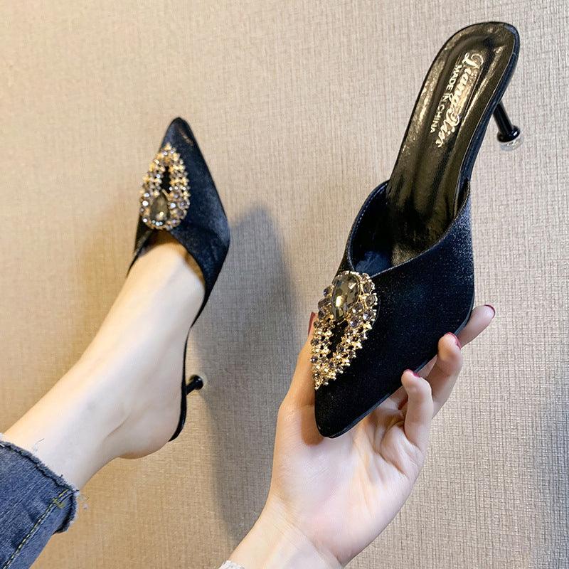 Women Spring Slippers With Stiletto Pointed Toe - fadidesign