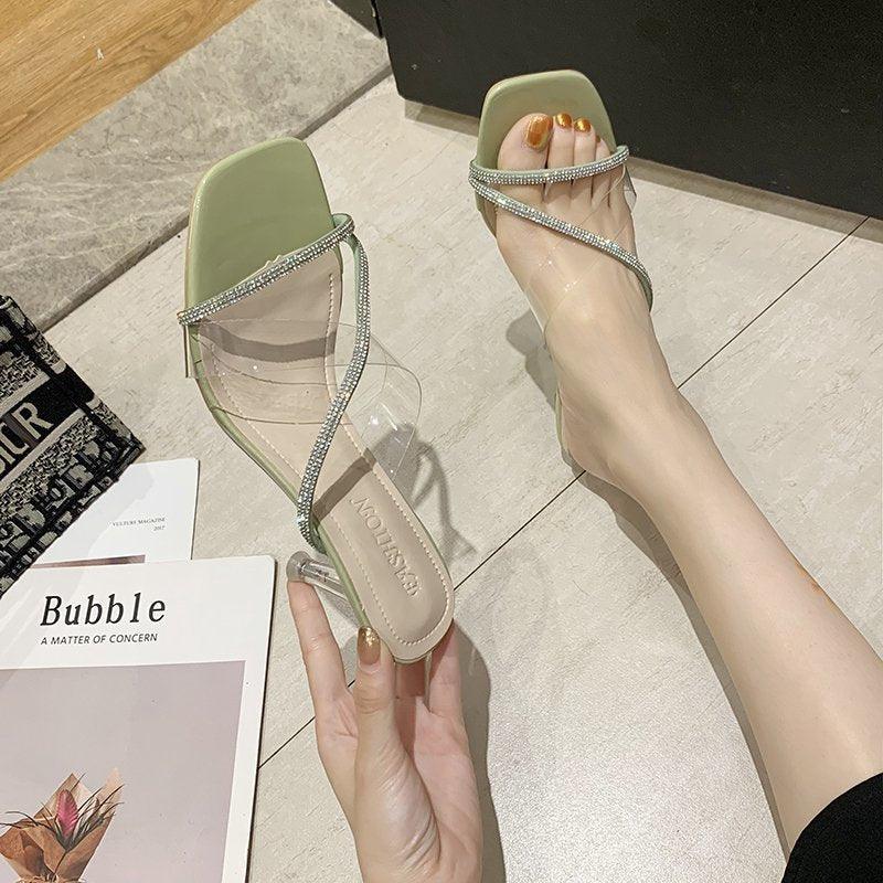 Women Wear Crystal Stiletto Sandals And Slippers - fadidesign