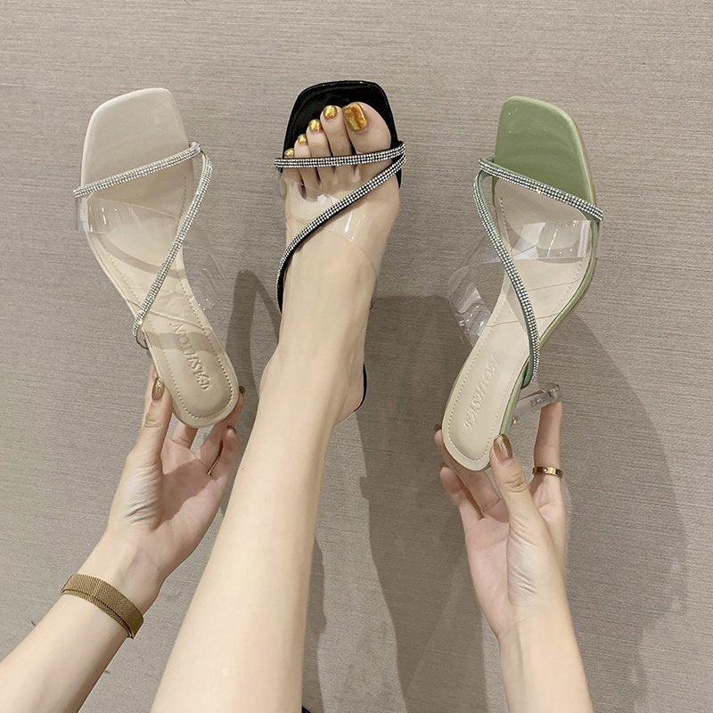 Women Wear Crystal Stiletto Sandals And Slippers - fadidesign