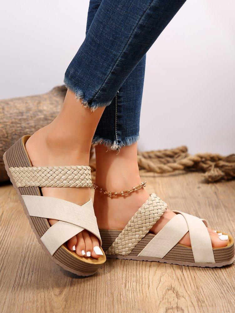 Woven Cross-strap Slippers Summer Platform Sandals Women Flat Beach Shoes - fadidesign