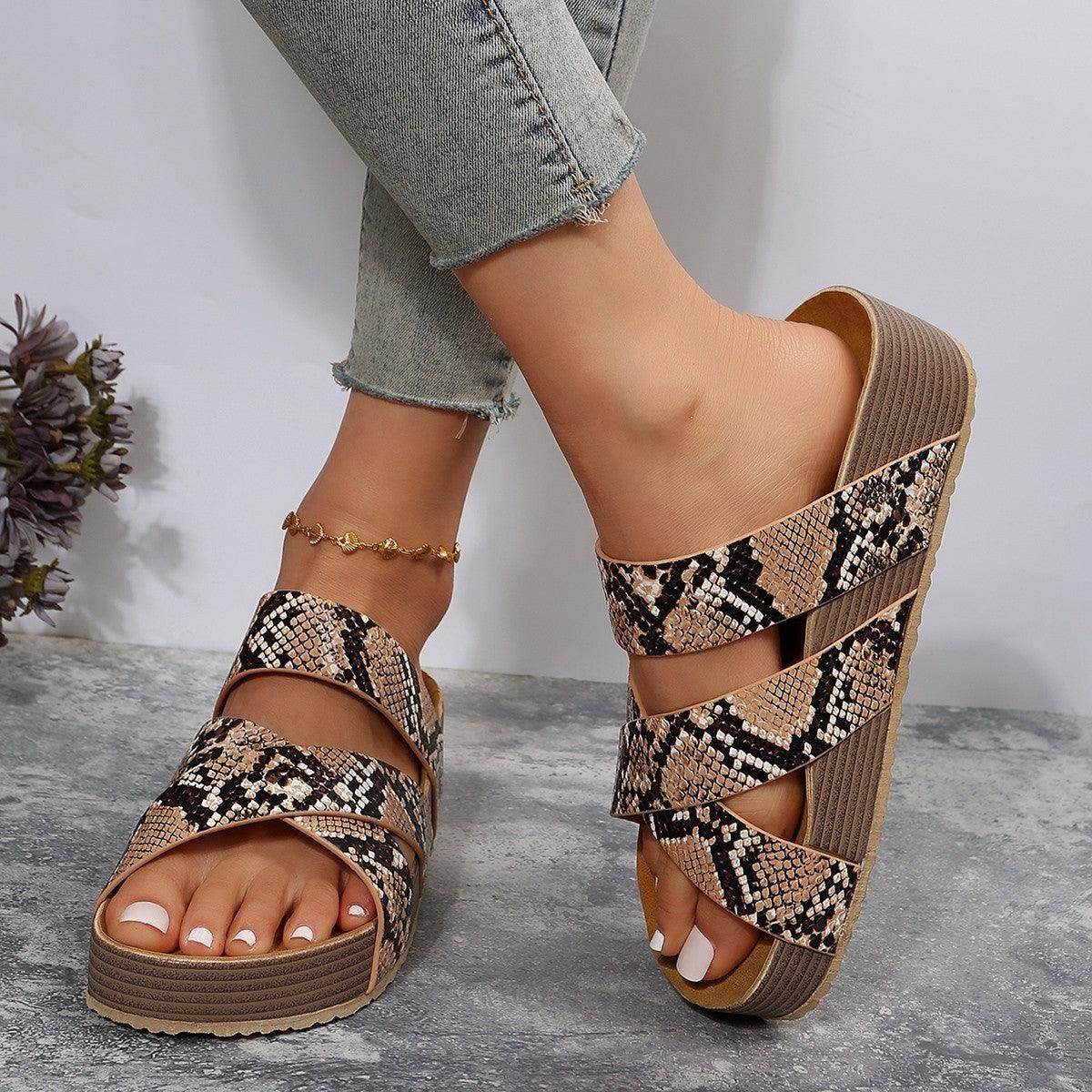 Woven Cross-strap Slippers Summer Platform Sandals Women Flat Beach Shoes - fadidesign